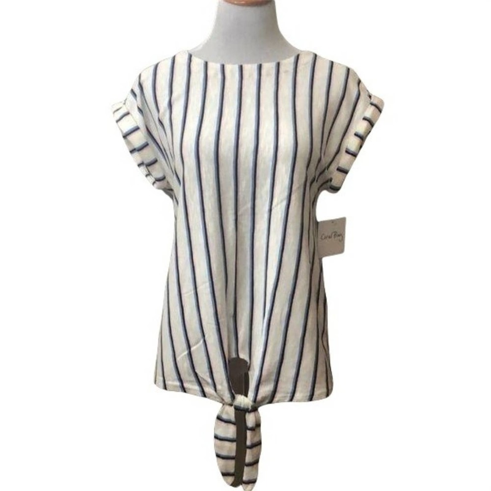 Coral Bay striped cotton shirt with keyhole tie M